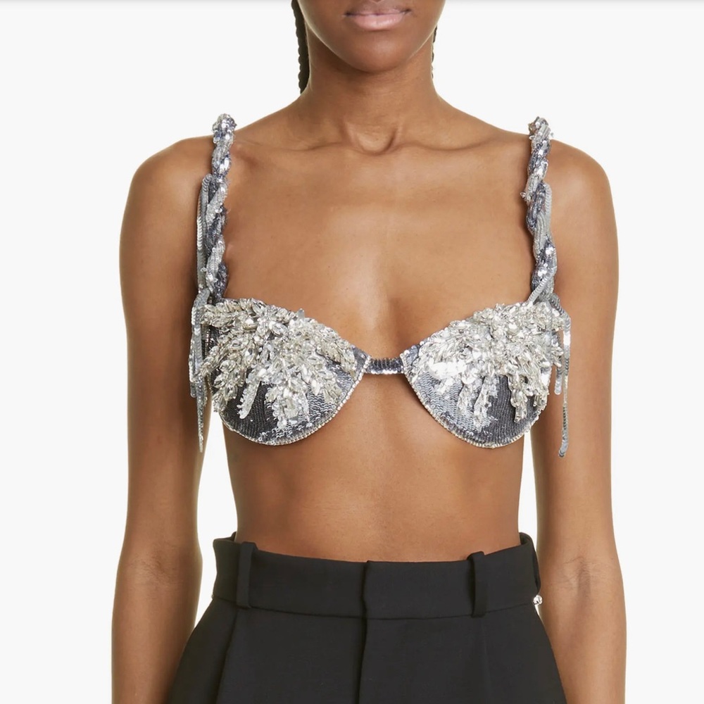 Area Sequin Paillettes Seaweed Bra Top